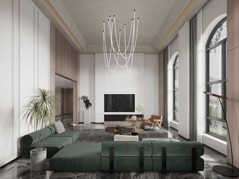  现代简约别墅客厅餐厅3d模型 