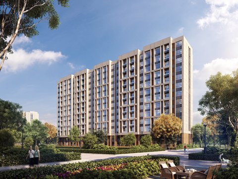  现代小区住宅楼建筑外观景观psd 