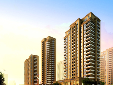  现代住宅楼外观psd 