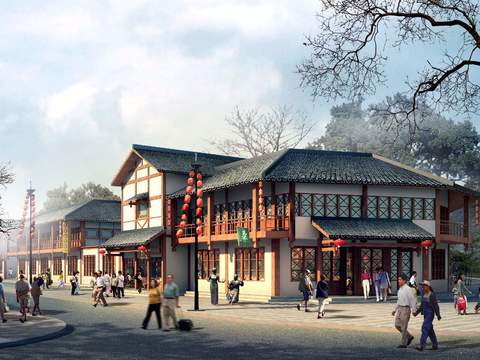  新中式商业街步行街景观psd 