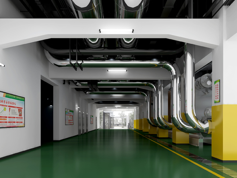 现代工厂车间管道设备3d模型 