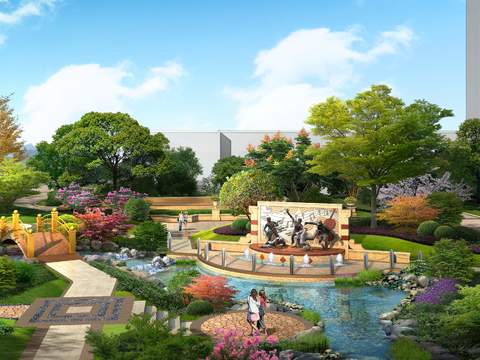  现代公园人物雕塑小品鸟瞰psd 