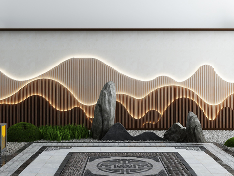  新中式庭院假山景观小品3d模型 