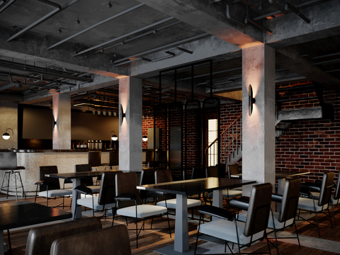  工业风酒吧3d模型 