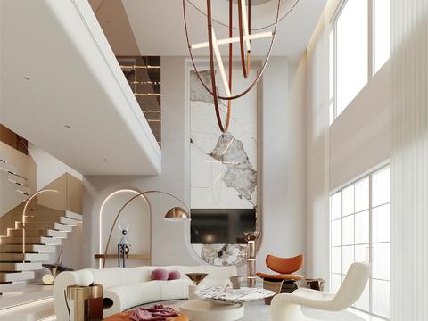  别墅客厅 别墅中空3d模型 