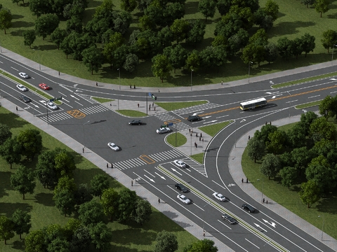  现代公路道路景观3d模型 