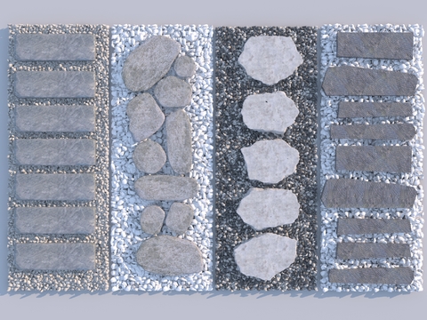  新中式青石板 汀步 碎石步道3d模型 