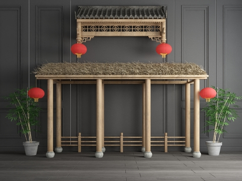  新中式屋顶屋檐门头3d模型 