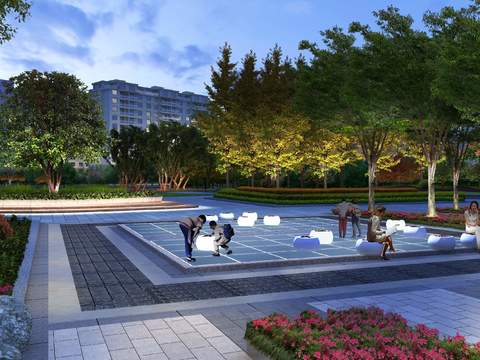  现代广场公园夜景景观psd 