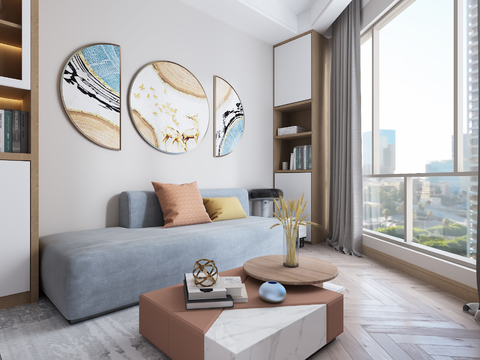  现代公寓客厅餐厅卧室3d模型 