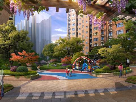  现代小区园林景观psd 