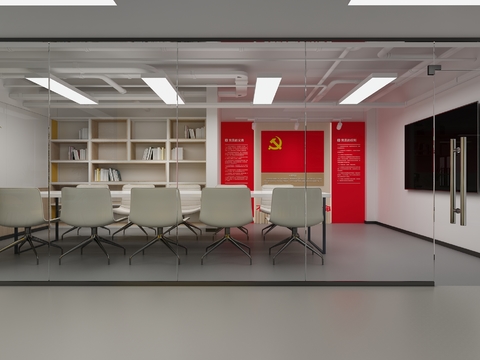  现代党群服务站3d模型 