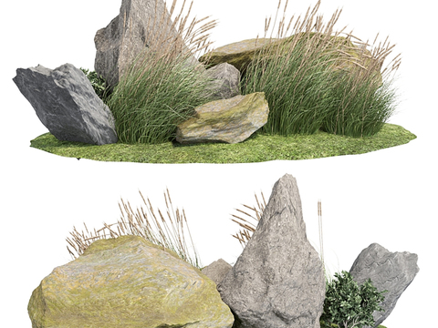  现代石头植物小品3d模型 