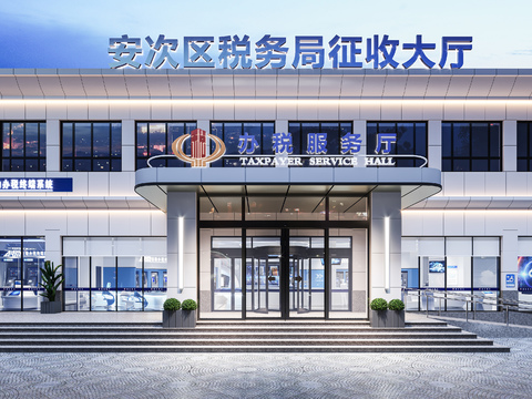  现代税务局建筑门头3d模型 