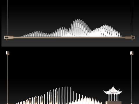  新中式山形吊灯3d模型下载 现代简约客厅灯具设计 室内装饰艺术照明 