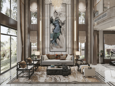  新中式别墅大堂3d模型 