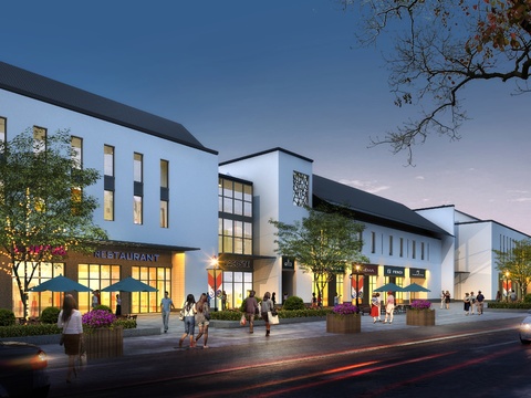  现代商业楼建筑外观夜景psd 