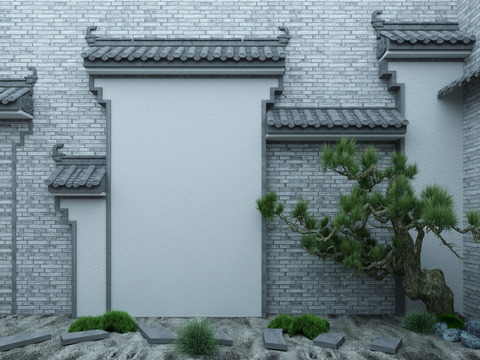  新中式园林景观徽派建筑3d模型 