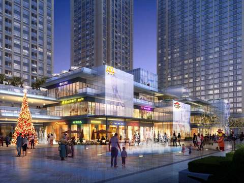  现代商业街步行街景观psd 