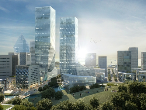  现代办公楼建筑外观psd 