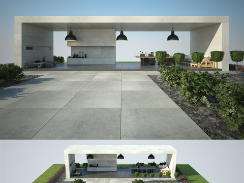  现代户外庭院花园3d模型 