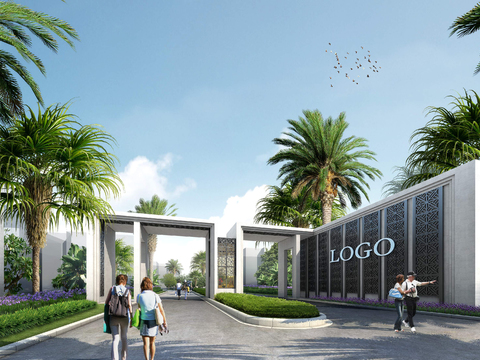  现代小区入口景观psd 