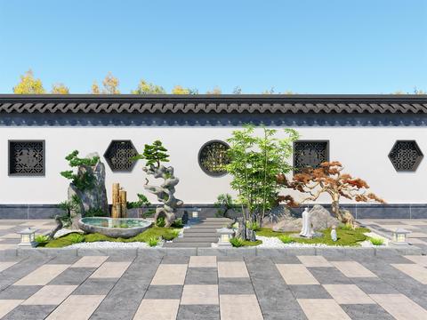  新中式禅意假山景观小品3d模型 