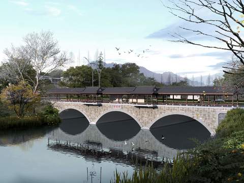  新中式湿地公园园林景观psd 