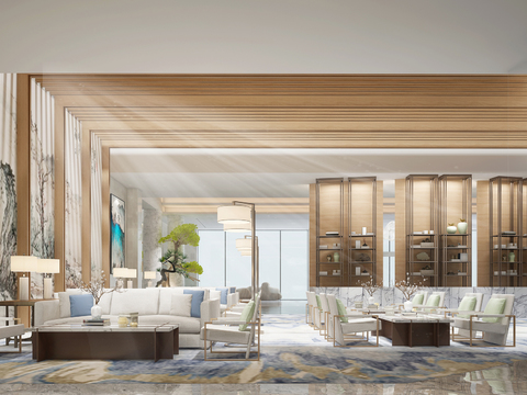  新中式酒店大堂吧3d模型 