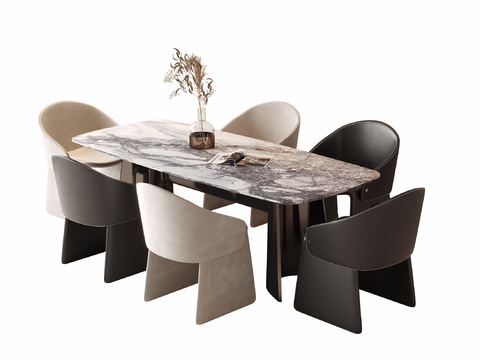 条形餐桌椅3d模型