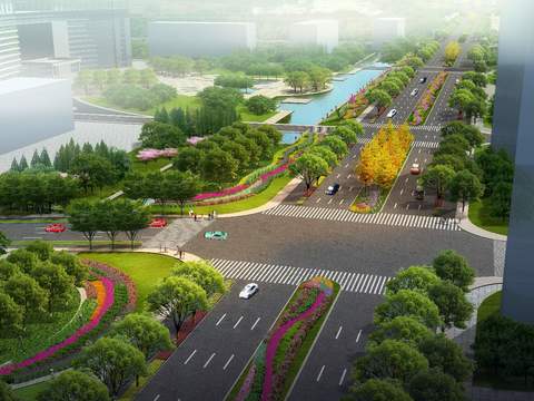  现代公路景观鸟瞰psd 