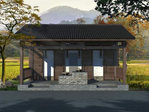  新中式公厕厕所外观psd 