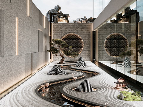  新中式松树假山景观小品3d模型 