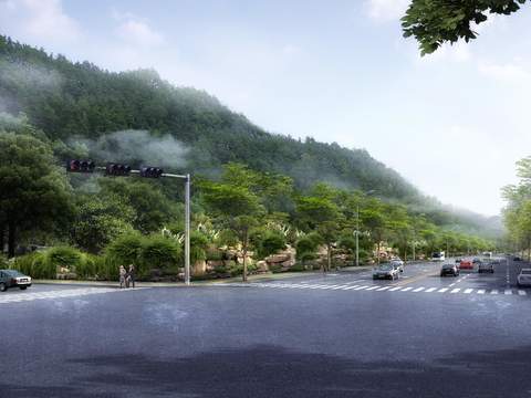  道路景观 公路十字路口psd 