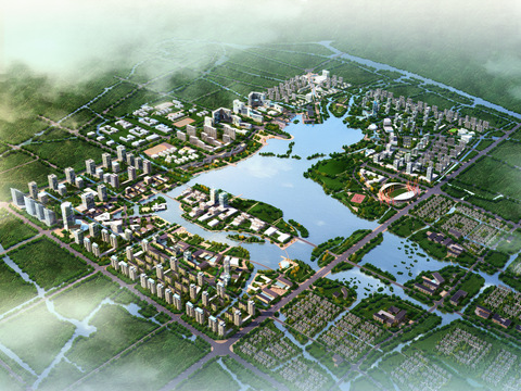  现代城市规划鸟瞰psd 