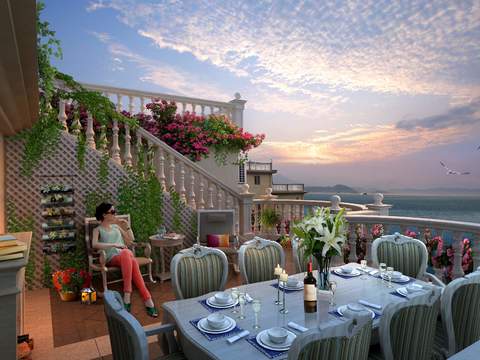  欧式海边阳台景观psd 