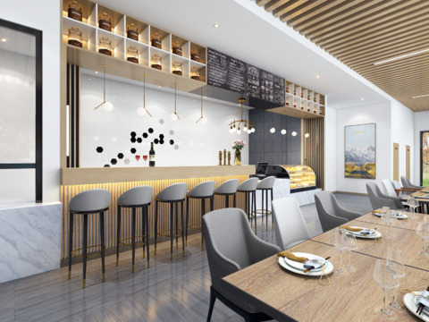  现代快餐厅3d模型 