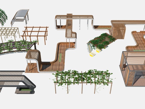  现代木质藤蔓廊架3d模型 