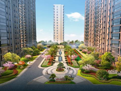  现代小区景观psd 