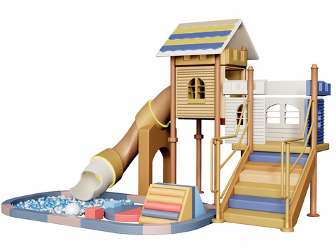 现代儿童滑梯游乐设施3d模型 