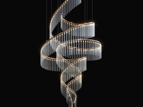  现代艺术水晶螺旋吊灯3d模型下载 LED环形灯具 金属玻璃装饰客厅酒店大堂吊顶灯饰 