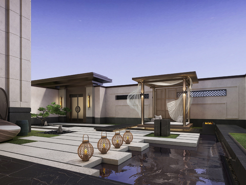  新中式庭院3d模型 