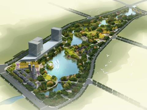  现代公园景观鸟瞰psd 