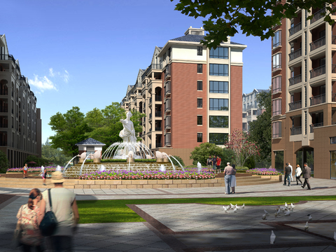  小区公园喷泉psd 