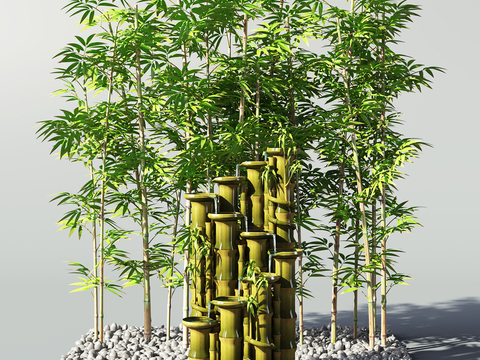  新中式竹子流水 园艺小品3D模型 
