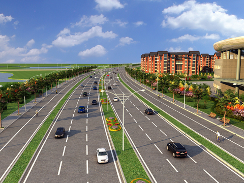  现代城市公路景观3d模型 