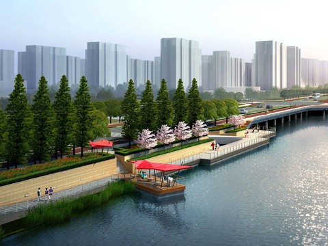  河边观景台鸟瞰psd 