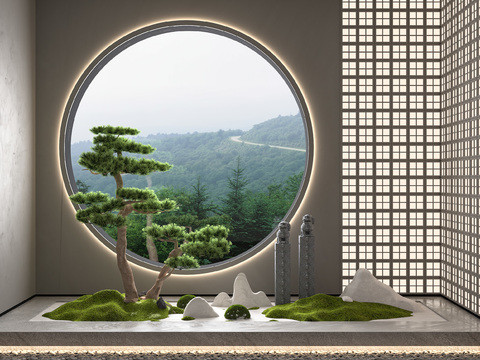  新中式室内园艺景观小品3d模型 