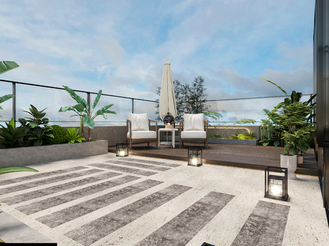  现代阳台露台3d模型 