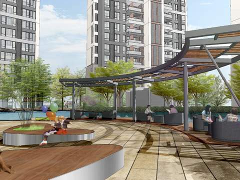  现代公园休息区psd 